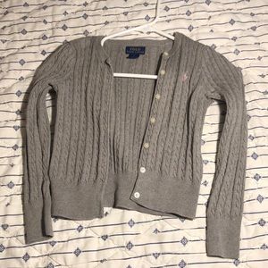 Ralph Lauren Girls Grey Cable Knit Sweater